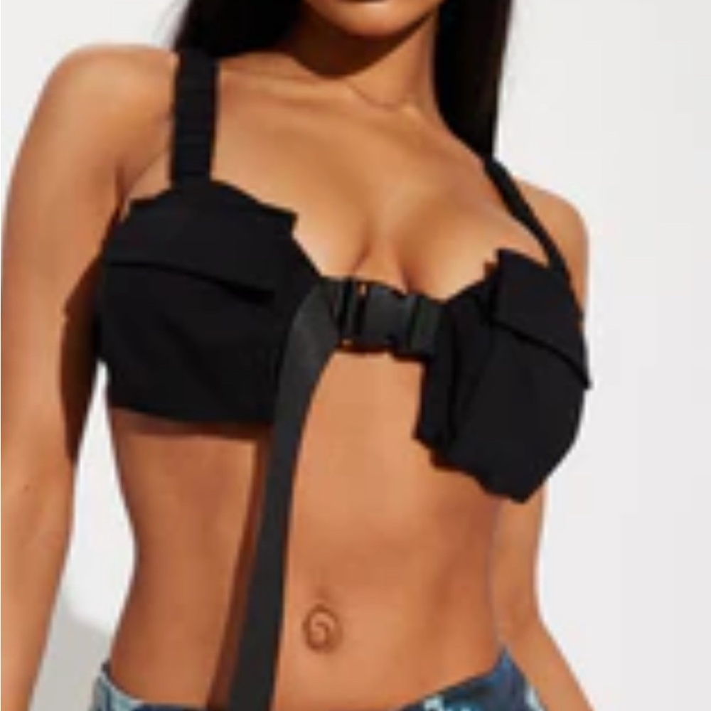 A black utility cargo bralette